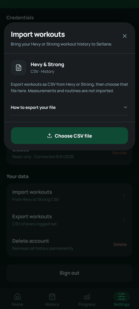 Choose the original workout CSV from your device.