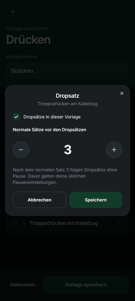 Eine Vorlagenregel, die Dropsätze nach dem dritten normalen Satz startet.