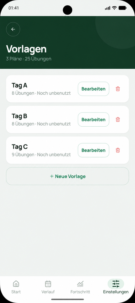 Beispiel der Vorlagenliste in Setlane.