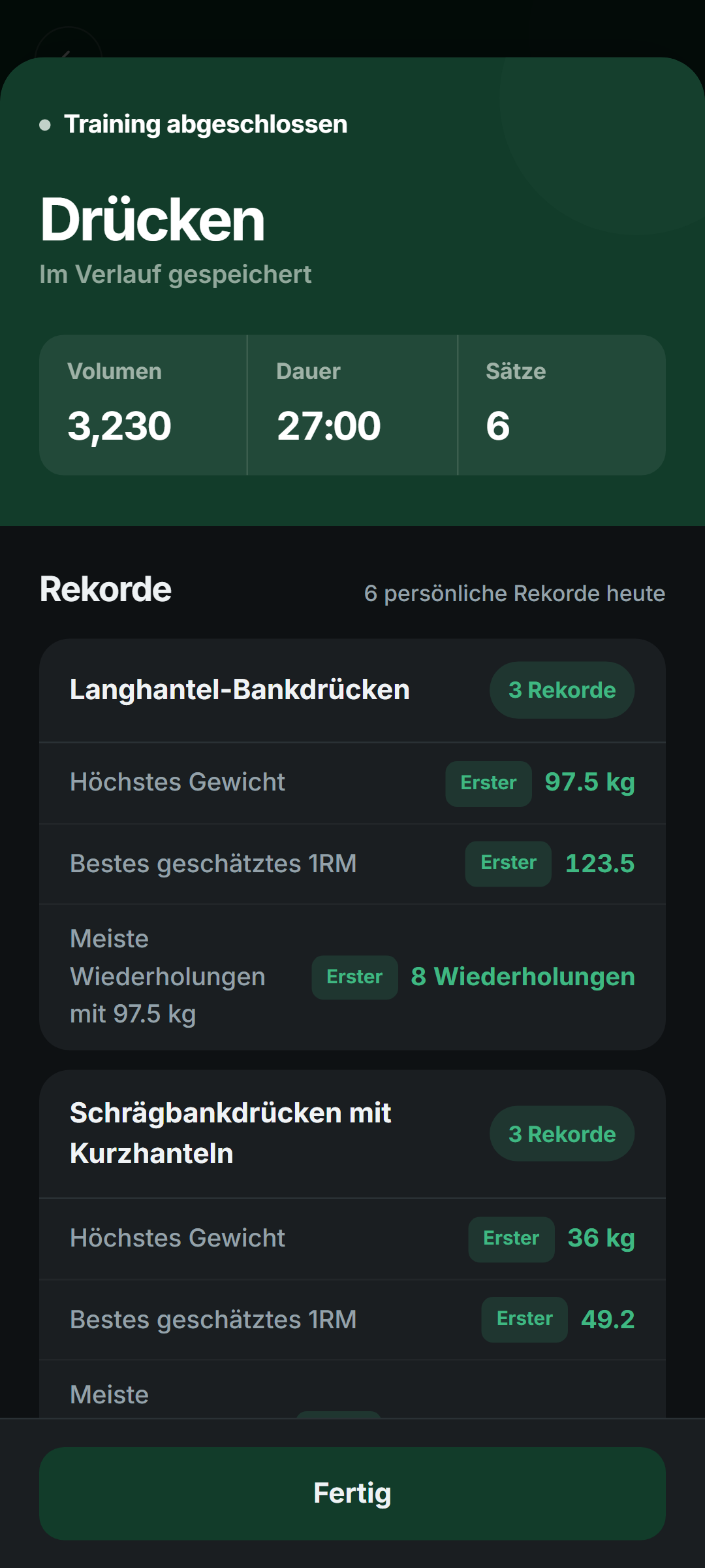 Setlane zeigt persönliche Rekorde nach einem abgeschlossenen Training