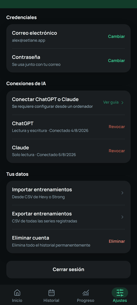 Abre Importar entrenamientos en los ajustes de la cuenta.
