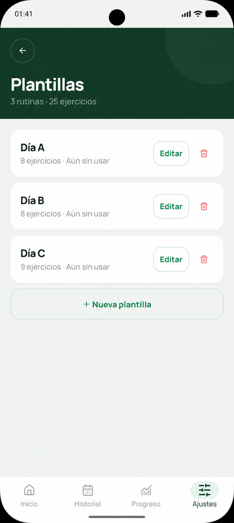 Ejemplo de la lista de rutinas de Setlane.
