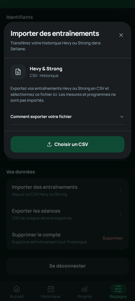 Sélectionnez le CSV d’entraînement d’origine sur votre appareil.