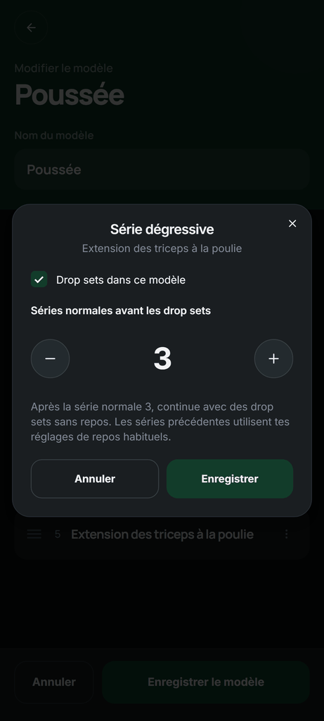 Une règle de modèle qui commence les séries dégressives après la troisième série normale.