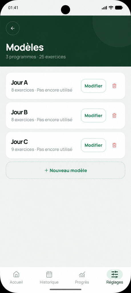 Exemple de liste de routines dans Setlane.